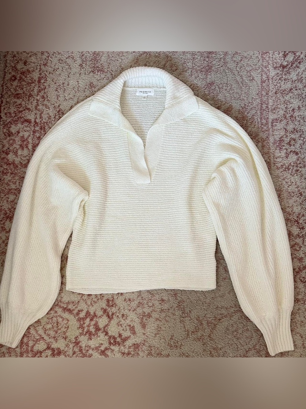 Cream Knit Collared Pullover Sweater